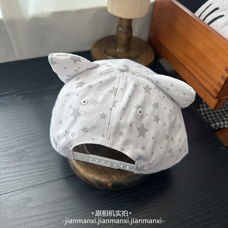 韩版可爱猫耳朵五角星平檐棒球帽女百搭鸭舌帽休闲运动遮阳鸭舌帽|undefined