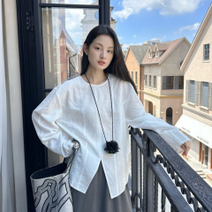 DIGM | 2025秋季极简高级感松弛感开衩天丝亚麻宽松衬衫女A09227
