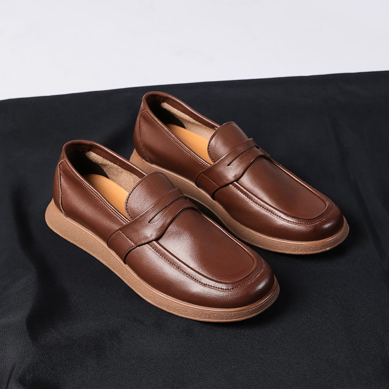 New square head leather shoes men's business soft bottom breathable casual shoes_vogvips.com