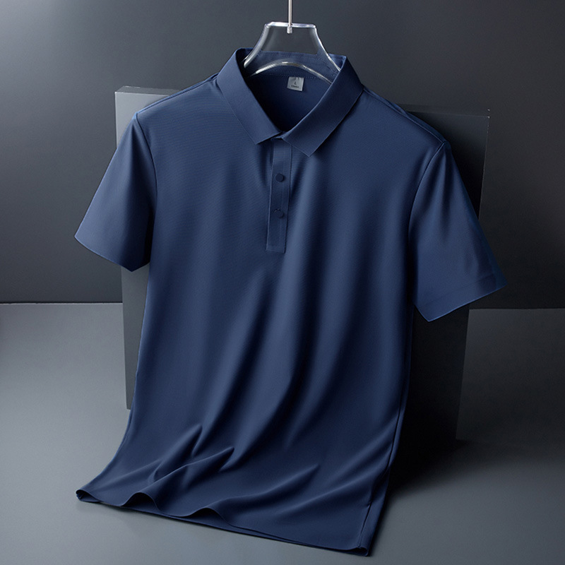 Camisa de polo de seda de hielo de verano Camiseta adhesiva sin costuras hombres de media manga camiseta delgada de negocios camisa de Polo de manga corta para hombres