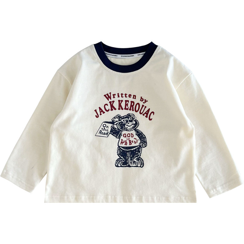 Fengzhigu 2023 otoño nueva ropa para niños de estilo coreano carta camiseta niños y niñas todo-fósforo de dibujos animados oso base