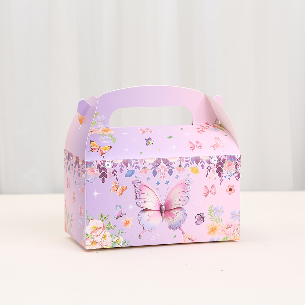 新款糖果蛋糕手提包装盒 精美印花蝴蝶礼品盒 外卖立体打包盒批发