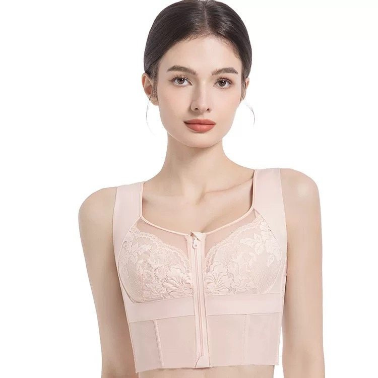 Zipper Strapless Long Bra Shapewear Adjustable Wireless Bra for Large Busts, Minimizing Appearance, Gathering Side Breasts, Comfortable Lingerie