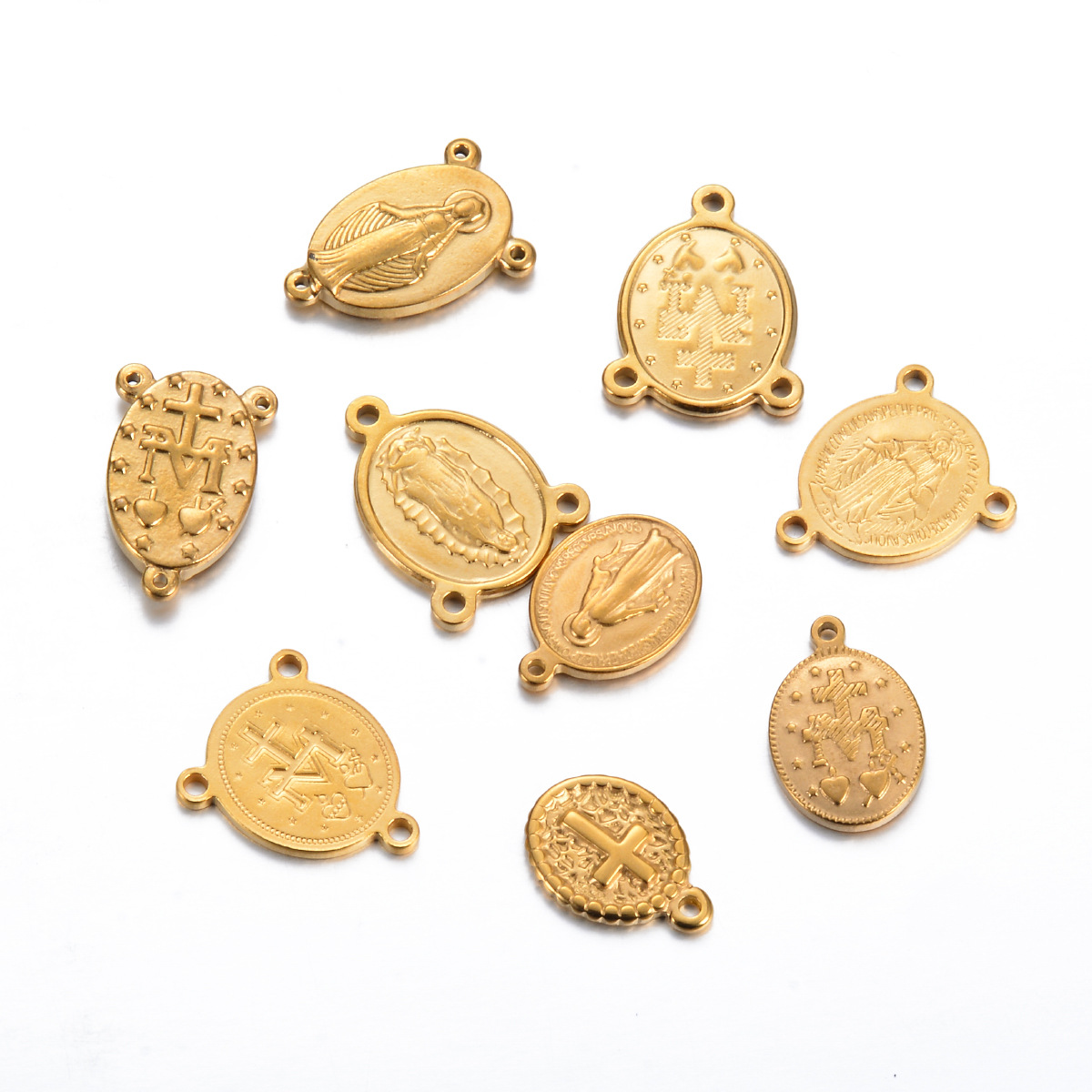 20g Weight PVD Coated Gold Plating Process 1 Piece 304 Stainless Steel Geometric Cross Virgin Mary Pendant Jewelry Accessories