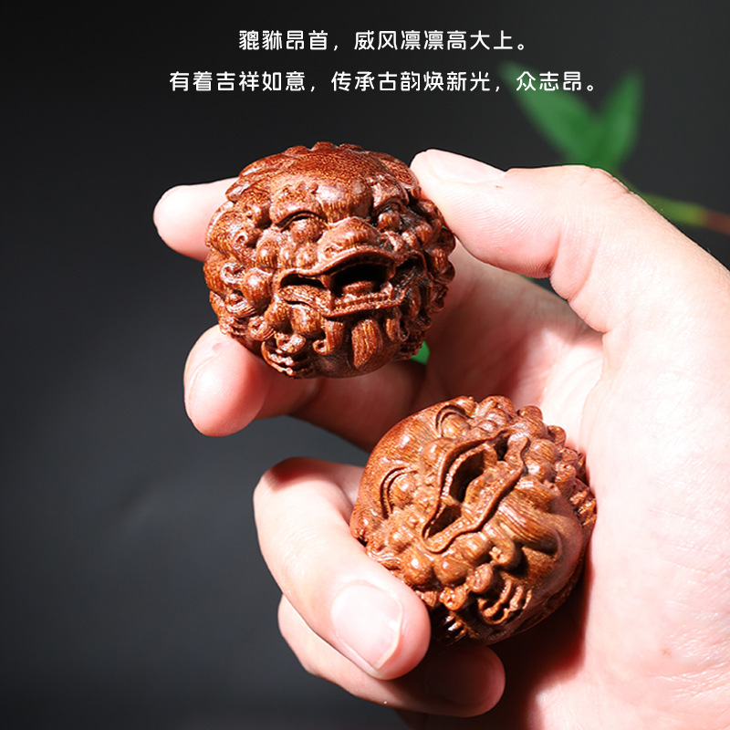 金星檀木貔貅手把件手球保健球实木无漆摆件文玩盘玩木雕手部锻炼|undefined
