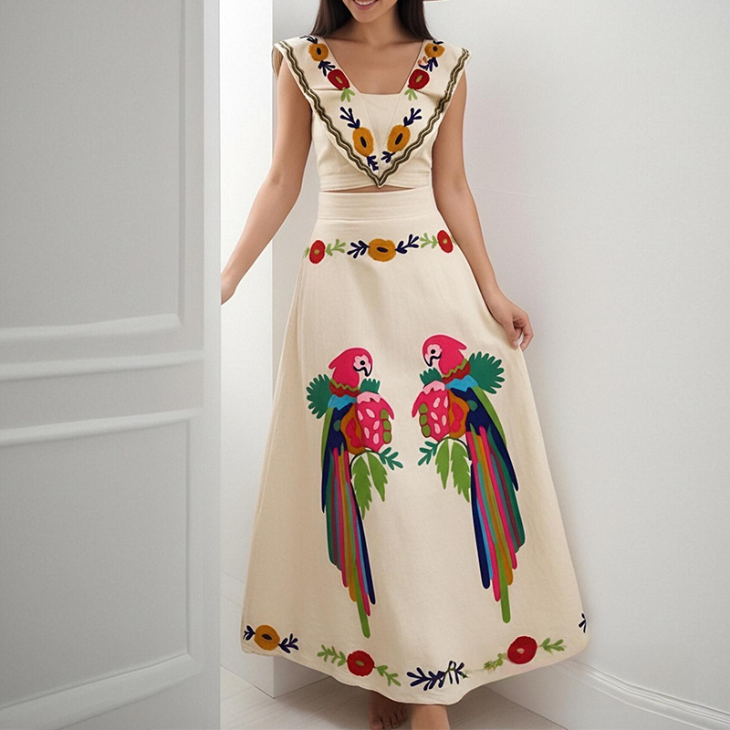 2026 New Spring Women's Clothing European American Cross-Border Fashion Ins Printed Ruffle Top And Skirt Set_ecoleips.com