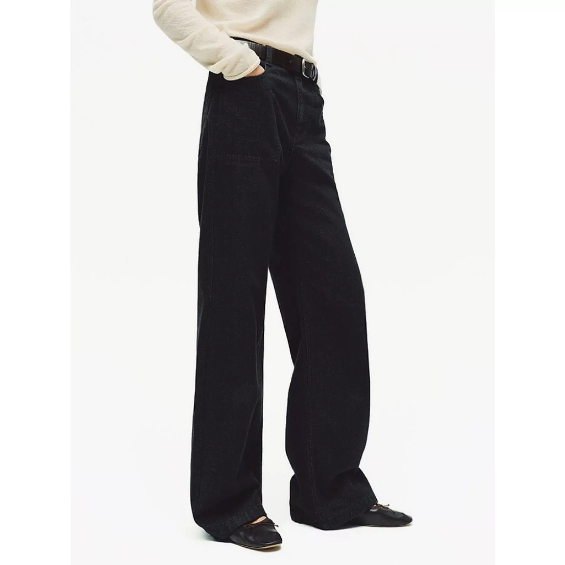 四媛 美式复古宽松直筒牛仔裤阔腿长裤25冬季新款（送腰带）9483