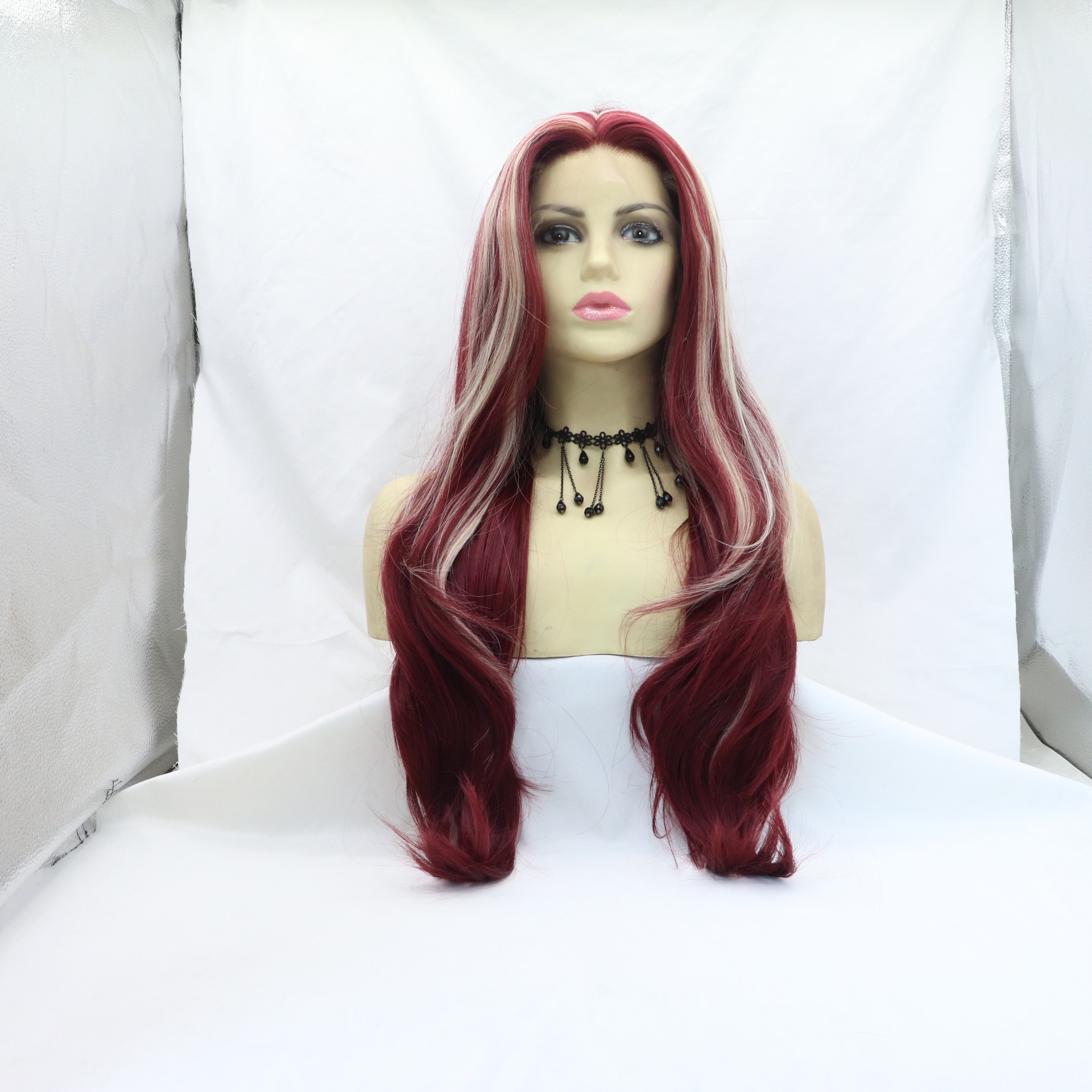 curly red wavy wig with hair parting