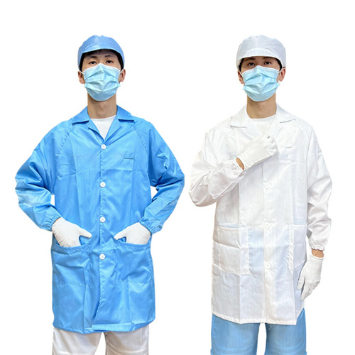 Factory anti-static lab coat, cleanroom dustproof turnover collar striped workwear, sterile food processing room anti-static clothing