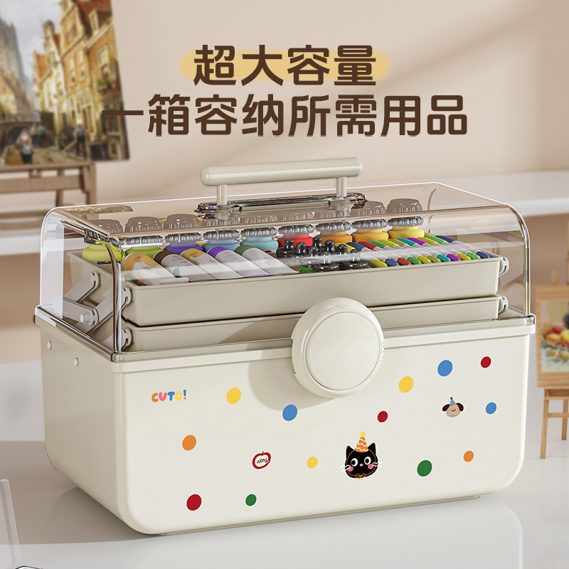 絵画ツールボックス美術学生ポータブルペイントブラシ収納ボックス大容量3層文具収納ボックス|undefined