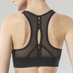 现货！亚马逊跨境新款网纱拼接透气高弹聚拢跑步瑜伽健身运动文胸