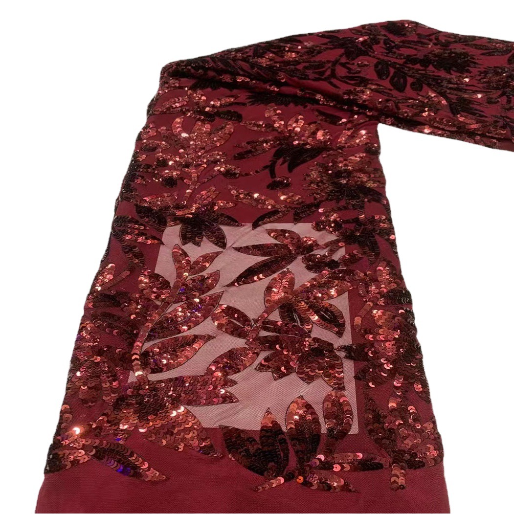 En stock planta flor lentejuelas malla cuentas bordado ropa vestido de boda tela laceJX3462