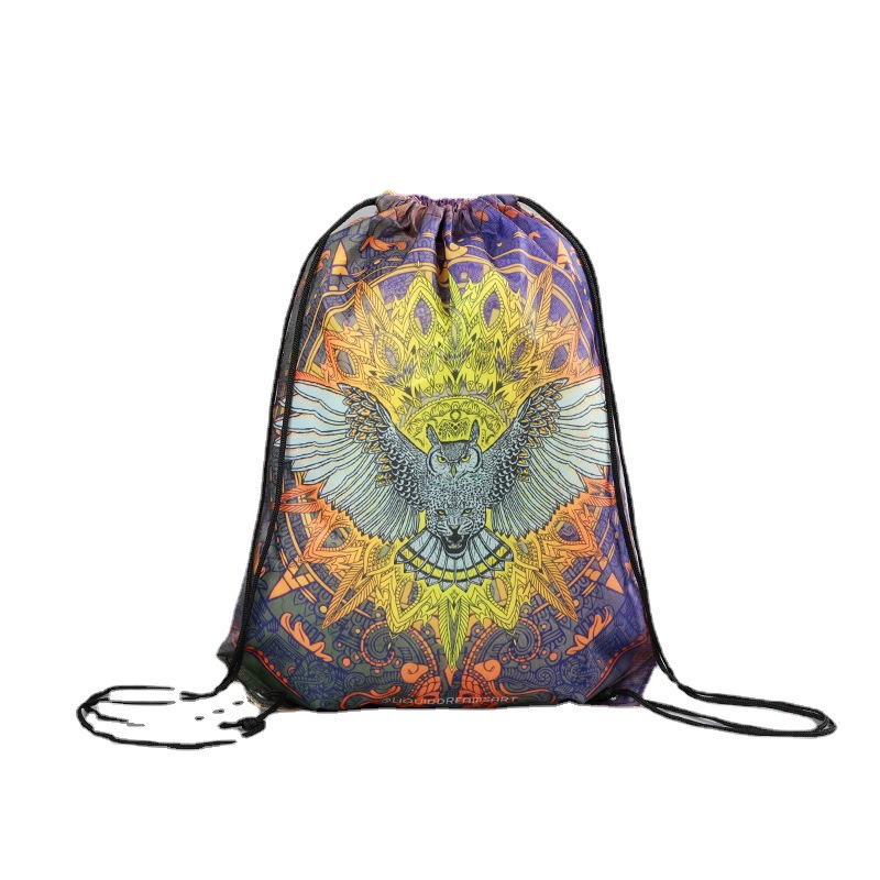 Logotipo publicitario simple mochila de gran capacidad bolsa de cuerda impresa poliéster con cordón bolsillo de almacenamiento bolsa de deporte de nylon impermeable image 5