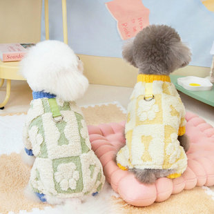Dog clothes pet clothing small dog cat can wear autumn and winter warm and comfortable 2024 jacquard velvet four leg cotton coat