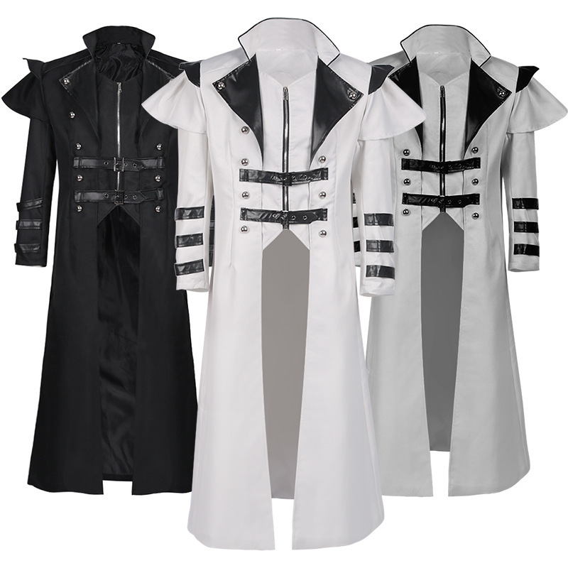 Amazon's New Halloween Medieval Work Palace Banquet Wear Zipper Slit Long Windbreaker Stage Performance Clothing
