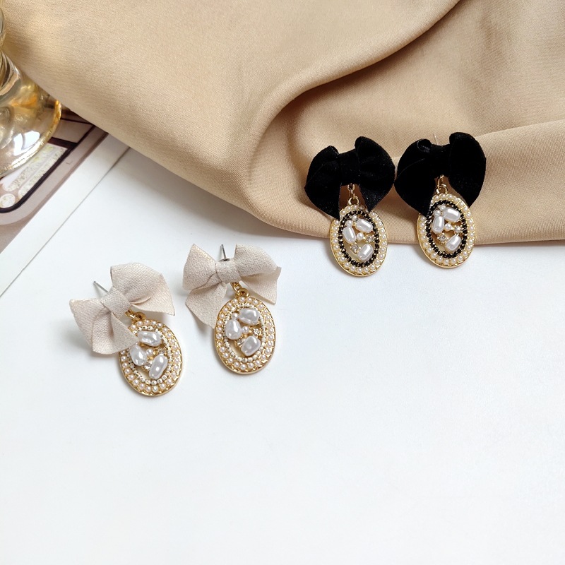 Elegant Bow Knot Alloy Inlay Pearl Drop Earrings