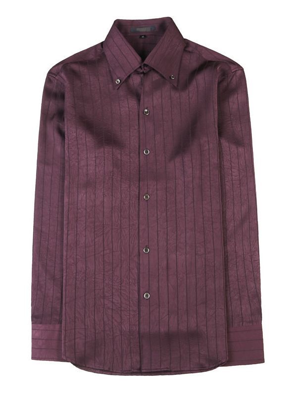 Otoño 2023 camisa de manga larga elegante camisa arrugada en relieve de alta calidad para hombres camisa de cuello alto cuello abierto con cuello en V