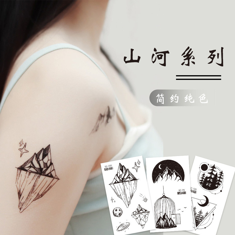 New tattoo stickers mountains and rivers black and white simple small fresh retro forest personality temporary waterproof durable cross-border supply