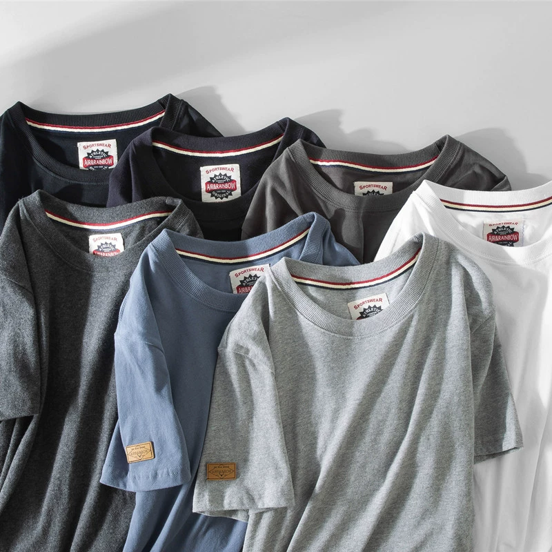 Хорошая ткань! Заказ в Гонконге! Однотонная футболка с короткими рукавами мужская хлопковая летняя 2023 Новая легкая футболка с круглым вырезом