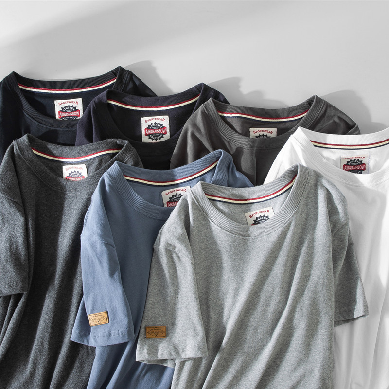 Good Fabric! Hk Order! Solid Color Short-Sleeved T-Shirt Men's Pure Cotton Summer 2024 New Round Neck Light Board T-Shirt Top