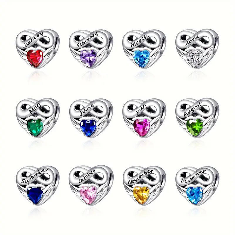Amazon Cross-border Supply White Copper Silver Plated Month Series Heart-shaped DIY Bracelet Jewelry Accessories Bead Pendant Amazon Cross-border Supply White Copper Silver Plated Month Series Heart-shaped DIY Bracelet Jewelry Accessories Bead Pendant