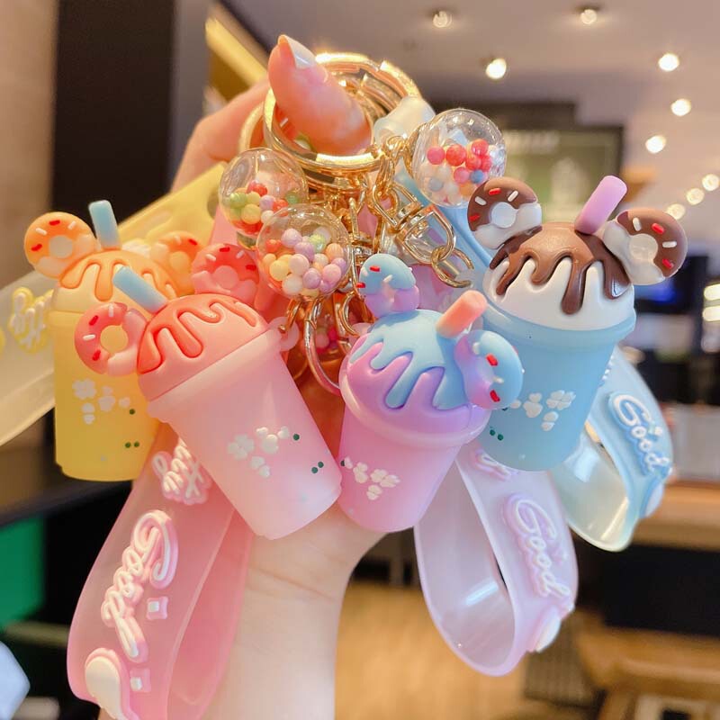 Creative ice cream keychain personalized key chain PVC pendant fashion small gift girlfriends car ornaments wholesale