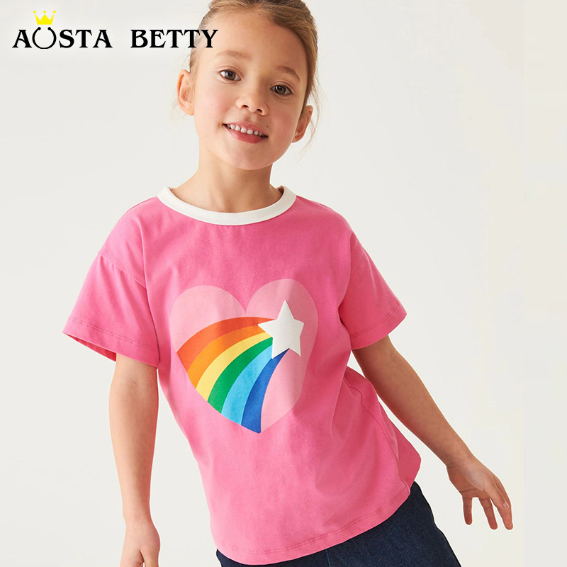 Summer rainbow children's sports T-shirt with a round collar