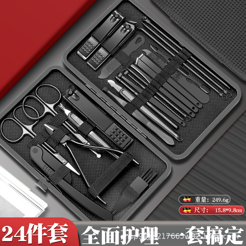 クロスボーダー爪切りマニキュアコンプリートセット黒と赤 24 ピース斜め爪切り 1 ピースマニキュアセット角質はさみ|undefined