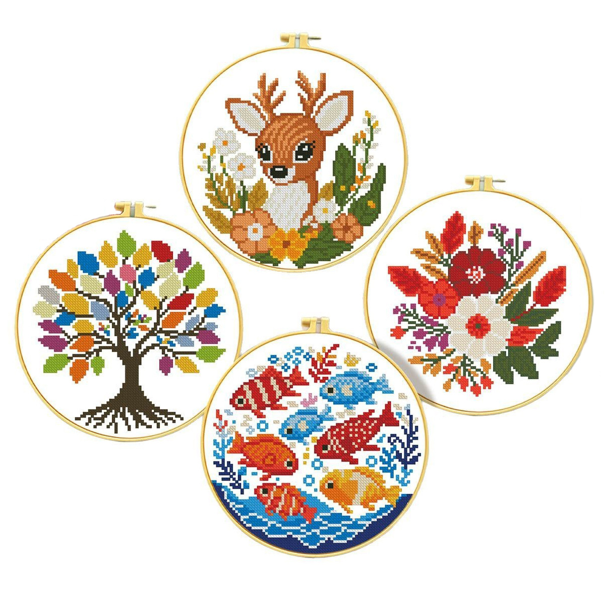 Nuevo kit de materiales para bordado de punto de cruz con diseños de ciervos, flores, peces y árboles. Venta directa del fabricante en países de habla inglesa, piezas pequeñas para bordado a mano, bordado DIY. image 5