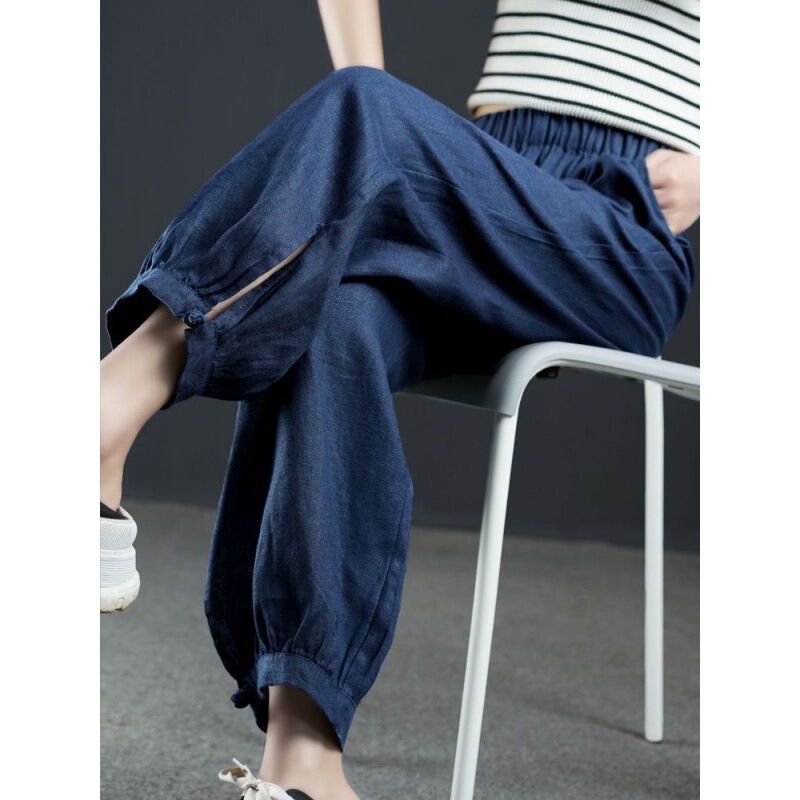 Cotton and Linen Pants for Women Summer Thin 2024 New Linen Women's Pants Casual Nine-point Leg Harem Bloomers Wholesale