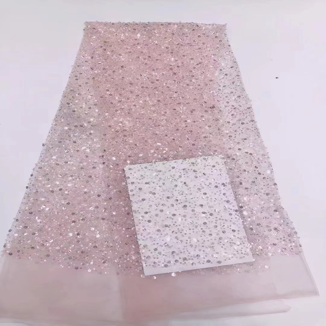 2022 Venta caliente completo perla bordado tela moda cristal lentejuelas encaje tela vestido de novia moda tela JX2025