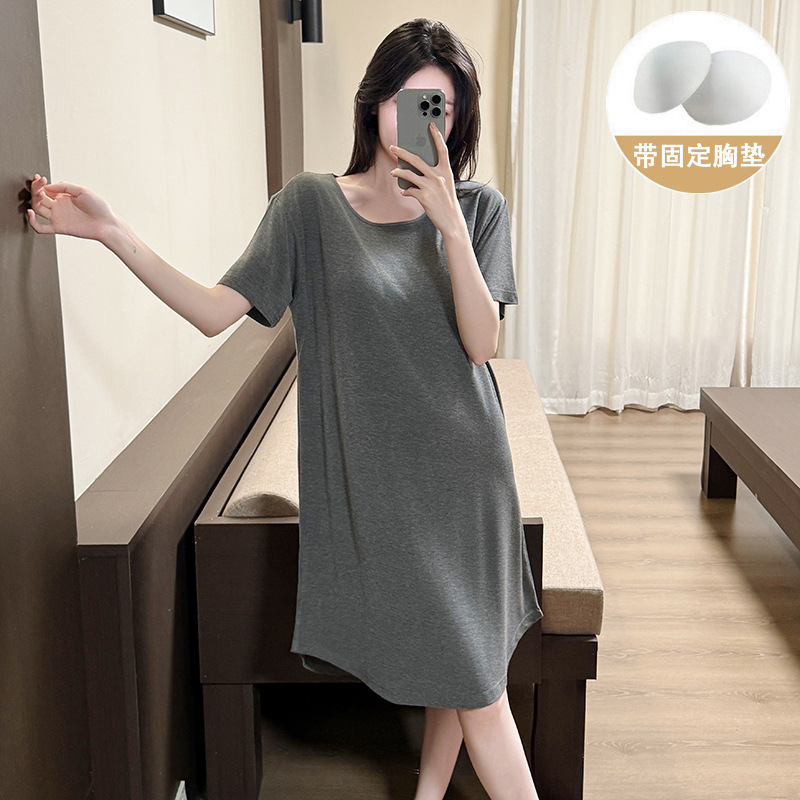 Lazy Nightgown for Women, Pure Cotton, Summer New Style, Short-Sleeved, with Breast Pads, Can Be Worn Outside, Mid-Length, Loose, Lazy Style Home Clothes Lazy Nightgown for Women, Pure Cotton, Summer New Style, Short-Sleeved, with Breast Pads, Can Be Worn Outside, Mid-Length, Loose, Lazy Style Home Clothes