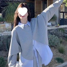 韩系感穿搭套装女春新款设计感卫衣衬衫半身裙盐系休闲三件套