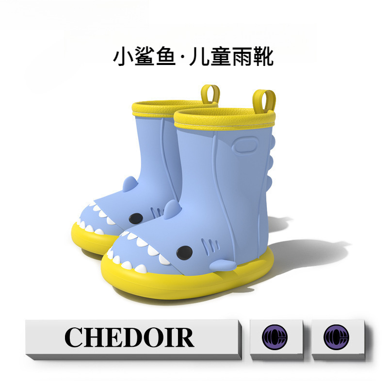 Cross-Border Export Cartoon Little Shark Kidsren's Rain Boots Boys and Girls Baby Rain Boots Non-Slip Small and Medium-Sized Kidsren's Baby Free Shipping