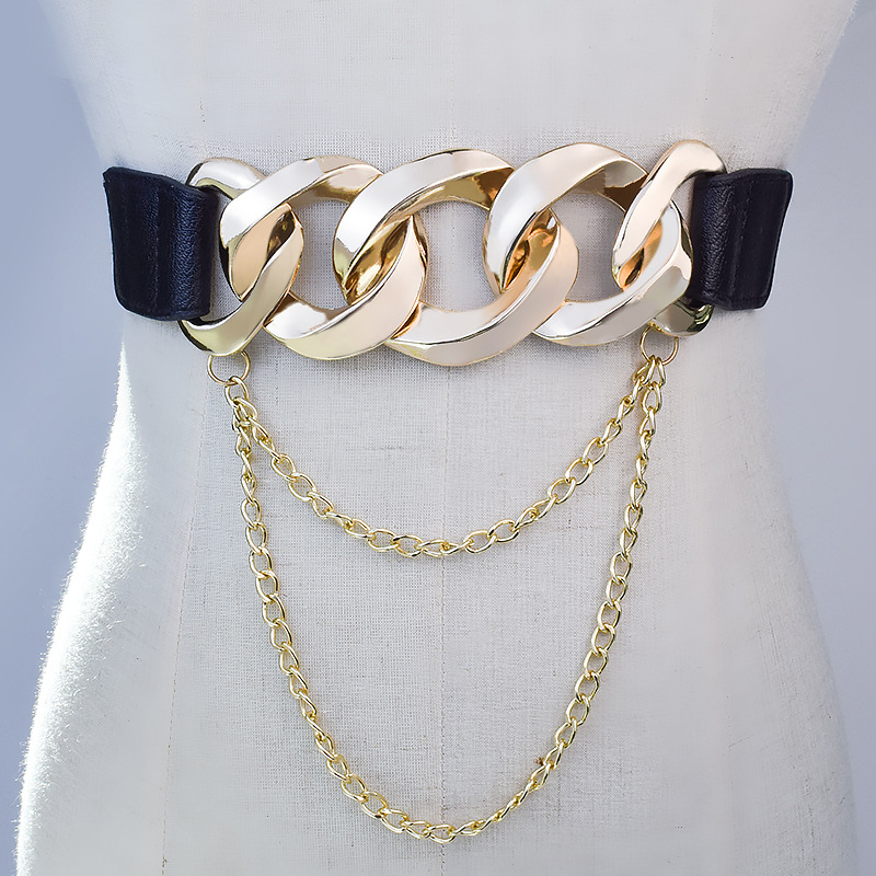 Nuova cintura elastica a catena europea e americana con abito decorativo in vita elastica, stile abito, cintura dimagrante per donna_voghion.com