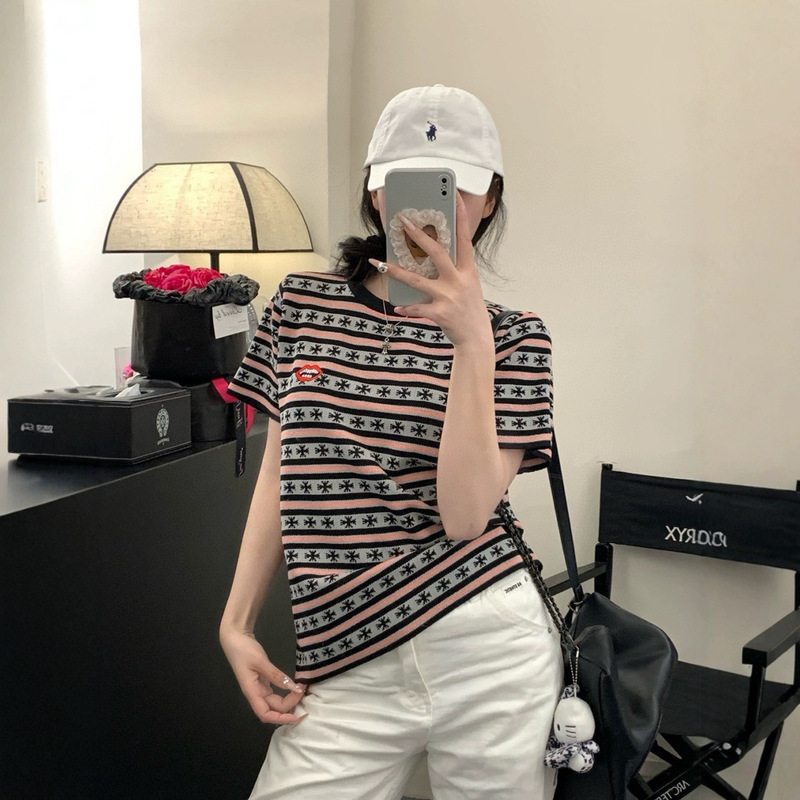 Crowe Chest Lips Embroidered Knitted Loose Version with High Waist Series Super Slim Full Print Classic Old