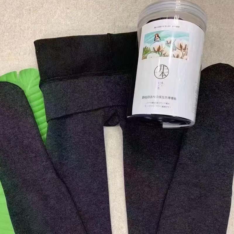 Kobayashi 9288 Combed Cotton Vertical Stripe Thermal Slimming Pants Versatile Slimming Thickened Fleece-Lined Footed Tights for Autumn and Winter