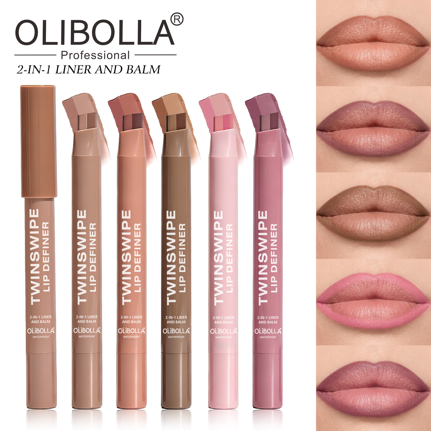 Cross-border European and American bestseller OLIBOLLA two-tone lip liner 2-in-1 angled lipstick in nude cinnamon shade