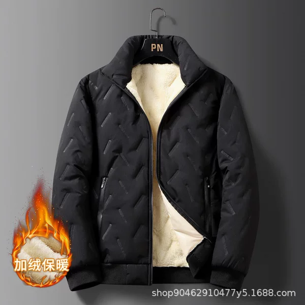 Winter Cotton Jacket for Men 2024 New Large Size Men's Mid-Length Down Cotton Coat with Fleece Lining, Thickened and Warm, with Turn-down Collar