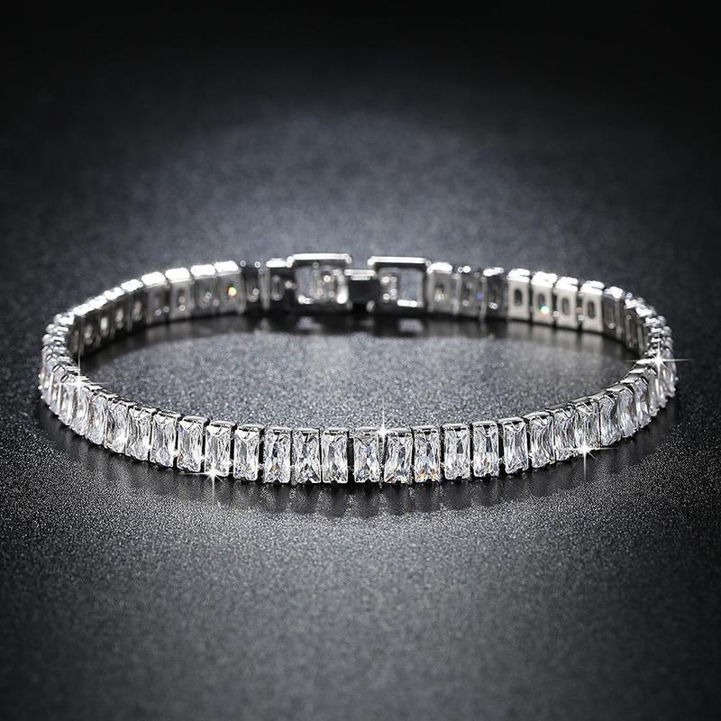Temu Amazon Chain Zircon Bracelet for Women, Rectangular, Stylish, Elegant, Full of Diamonds, Women's Jewelry, Korean Style Light Luxury