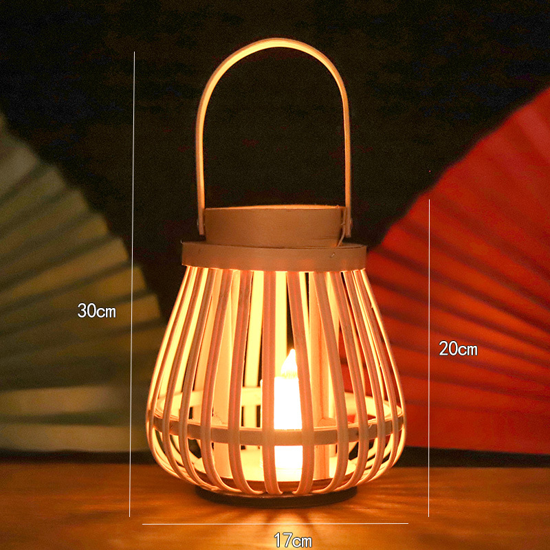 Personalizado creativo tejido de bambú tejido de ratán lámpara de viento candelabro colgante de piso adorno decoración habitación modelo B & B puede colgar linternas