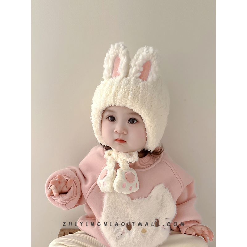 宝宝帽子秋冬款婴儿女孩可爱加厚保暖防风儿童冬季女童兔子护耳帽