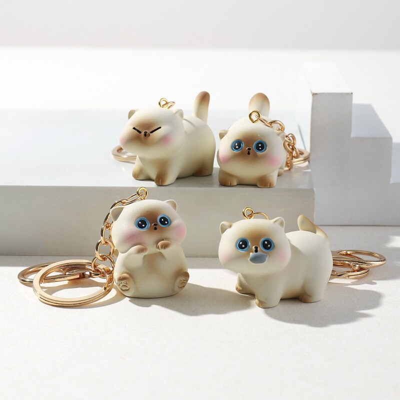 Europe and the United States cross-border new 3D three-dimensional personality cartoon cute kitten resin simulation pet cat keychain pendant
