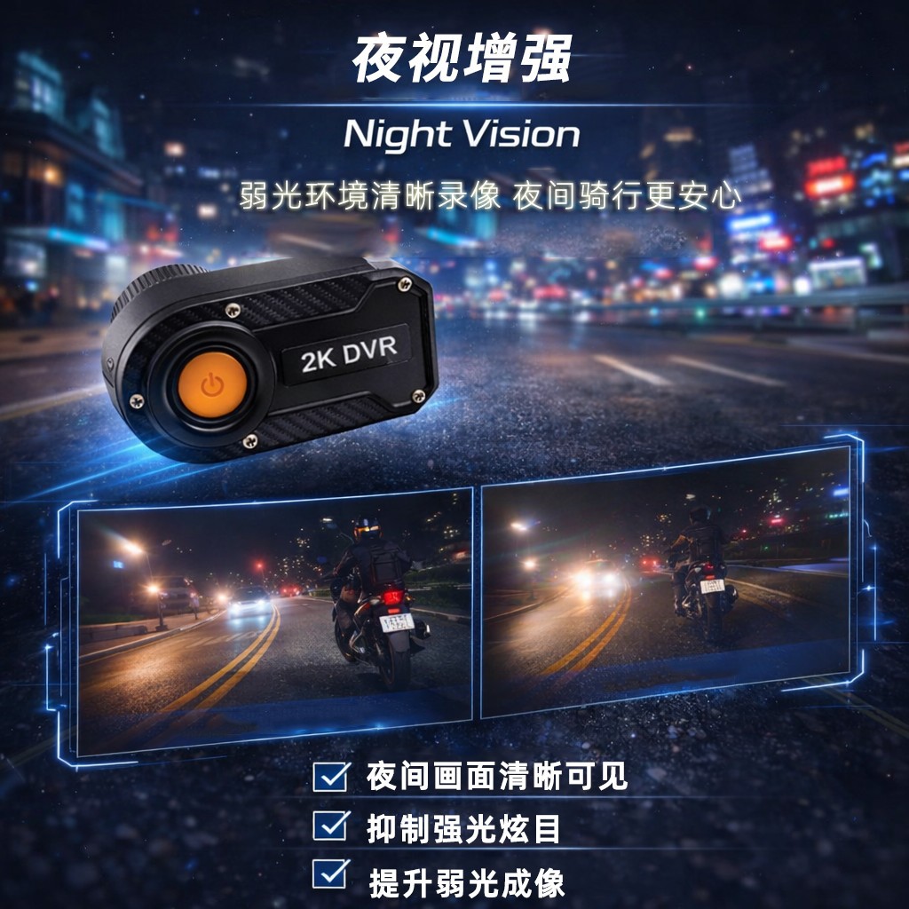 Cross-Border Motorcycle Dashcam, High-Definition Night Vision, Waterproof Riding Recorder, Wide-Angle Loop Recording