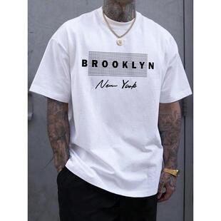 �W�a����TMen'S Letter Print Round Neck Tee, Men'S Summer Clo
