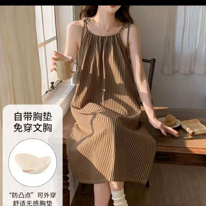 Fresh and Simple Style Women's Summer Thin Camisole Pajamas with Chest Pads, Cloud Cotton Casual Loose Dress, Home Wear, Suitable for Outerwear Fresh and Simple Style Women's Summer Thin Camisole Pajamas with Chest Pads, Cloud Cotton Casual Loose Dress, Home Wear, Suitable for Outerwear