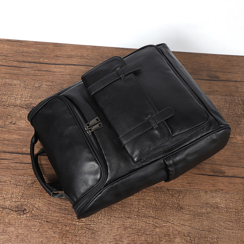 Ba lô da bò lớp đầu da thật 42×15×30 cm, túi đựng laptop dung lượng lớn đa năng đi du lịch ngoài trời — Màu đen