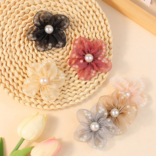 Casual Handmade Fabric Mesh Pearl Flower Clothing Accessories Accessories Shoe Flower Accessories DIY Semi-Finished Products Wholesale