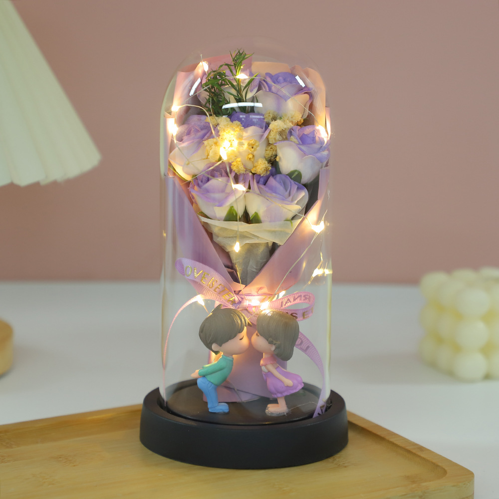 Cubierta de vidrio de flor de jabón de rosa eterna transfronteriza 520 Regalo de cumpleaños del día de la madre Adornos creativos para novios