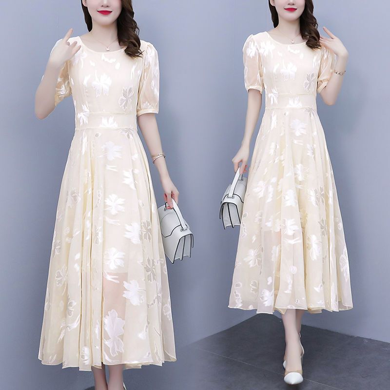 Summer Chiffon Dress Women's Summer Wear 2026 New Spring and Summer Waist-Cinching Elegant Long Dress Women's Fashion Versatile